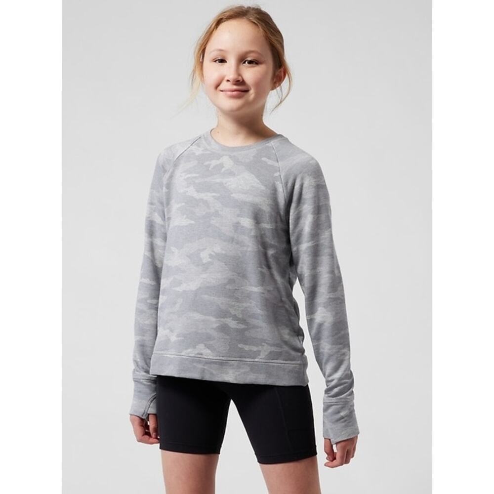 Athleta Girl Grey Camo Cozy Cross Your Fingers Sweatshirt - Youth XLIXTON